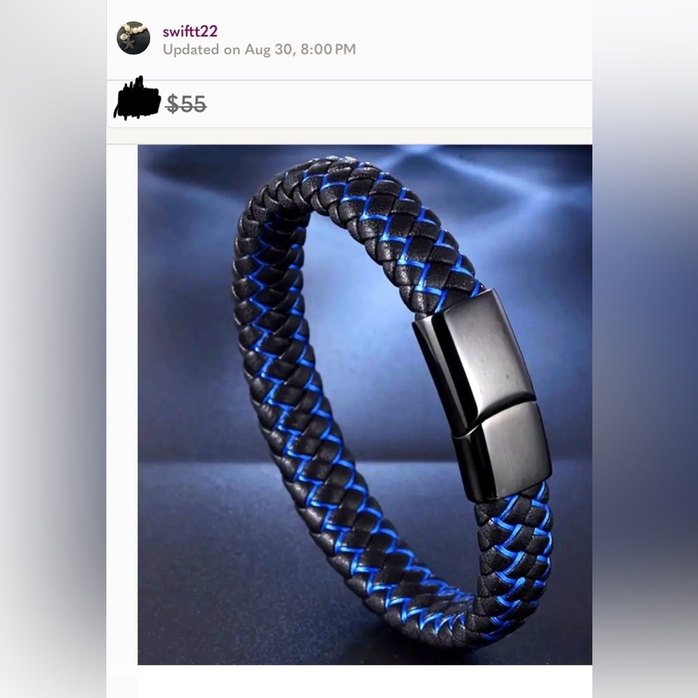 💛 Blue & Black Woven Leather Bracelet
